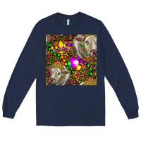 Navy Mardi Gras Cow Leopard Seamless Pattern Long Sleeve Tee - FaDigitalArtStudio
