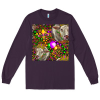 Plum Mardi Gras Cow Leopard Seamless Pattern Long Sleeve Tee - FaDigitalArtStudio