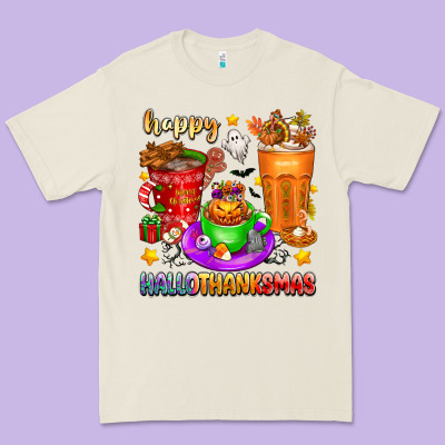 Happy Hallothanksmas Coffee Cups Premium Tee Designed By Texasbilliewilder