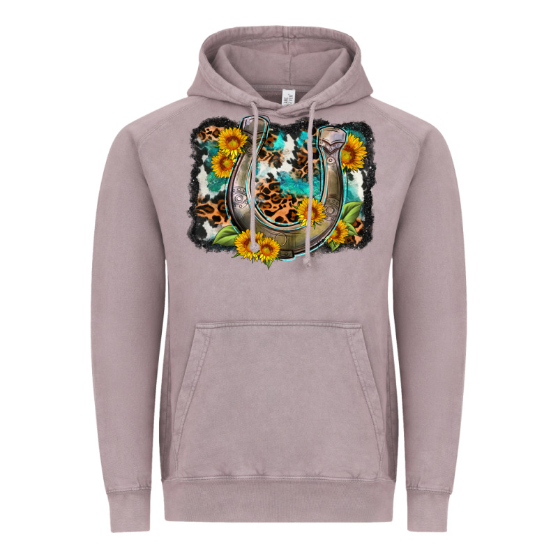 Western Leopard Cowhide Turquoise Background Horse Vintage Hoodie by OliviaCreatesArt | Teevron