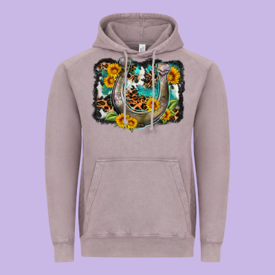 Western Leopard Cowhide Turquoise Background Horse Vintage Hoodie Designed By Oliviacreatesart