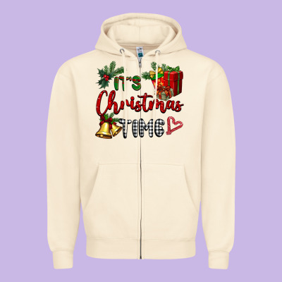 It's Christmas Time Zipper Hoodie Designed By Barkaloodesign