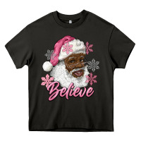 Pink Christmas African American Santa Believe Heavy Core Tee | Teevron