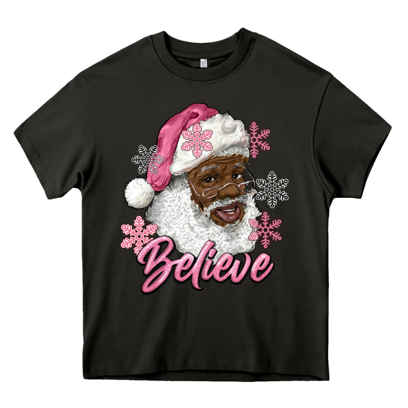 Pink Christmas African American Santa Believe Heavy Core Tee by RanaPortraitStore | Teevron