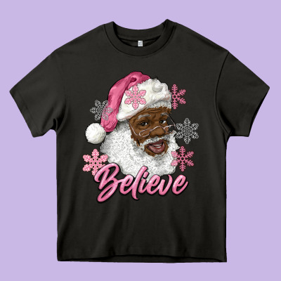 Pink Christmas African American Santa Believe Heavy Core Tee Designed By Ranaportraitstore