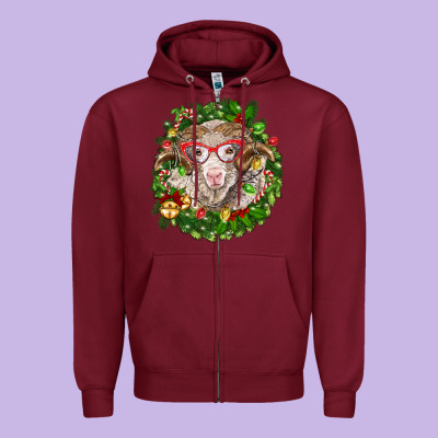 Christmas Merino Zipper Hoodie Designed By Barkaloodesign