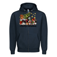 Navy merry christmas gnomes truck Zipper Hoodie - BarkalooDesign