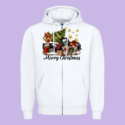 Merry Christmas Gnomes Truck Zipper Hoodie Designed By Barkaloodesign