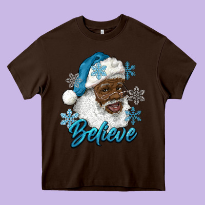 Winter Christmas African American Santa Believe Heavy Core Tee Designed By Ranaportraitstore