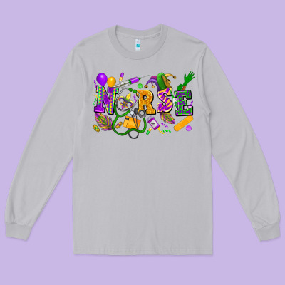 Nurse Mardi Gras Long Sleeve Tee Designed By Fadigitalartstudio