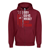 Burgundy God Guns Whiskey Freedom - Pro Gun American Flag Guns Arts Characters Zipper Hoodie - maiPhamDesign