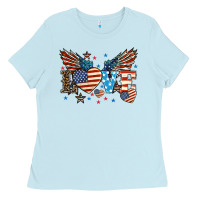 Baby Blue Love America wings 4th of july Ladies Tee - HowdyJamesFarm