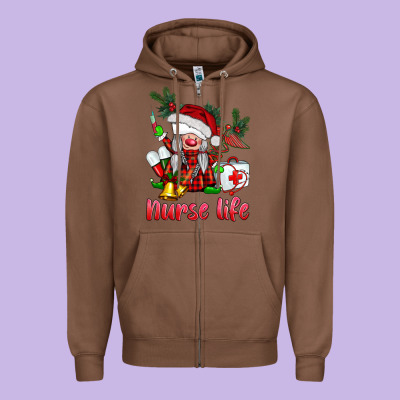 Christmas Nurse Life Gnome Zipper Hoodie Designed By Barkaloodesign