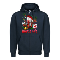Navy christmas nurse life gnome Zipper Hoodie - BarkalooDesign
