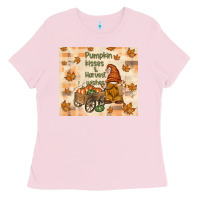 Bubblegum Pink pumpkin kisses and harvest wishes Ladies Tee - TumblerDesignByShophia