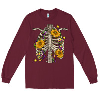 Burgundy Mardi Gras chest sunflowers skeleton Long Sleeve Tee - FaDigitalArtStudio