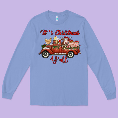 It's Christmas Y'all Truck With Farm Animals Long Sleeve Tee Designed By Ranaportraitstore