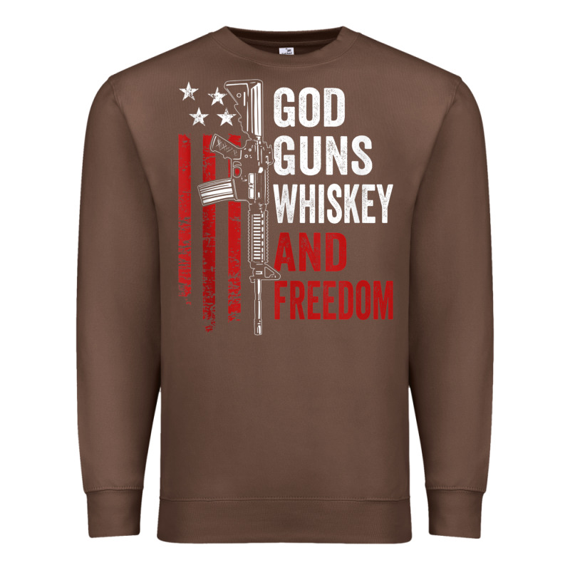 God Guns Whiskey Freedom - Pro Gun American Flag Guns Arts Characters Premium Sweatshirt by maiPhamDesign | Teevron