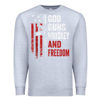 Heather Grey God Guns Whiskey Freedom - Pro Gun American Flag Guns Arts Characters Premium Sweatshirt - maiPhamDesign