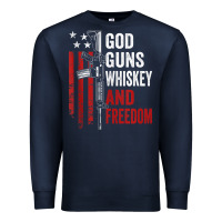 Navy God Guns Whiskey Freedom - Pro Gun American Flag Guns Arts Characters Premium Sweatshirt - maiPhamDesign