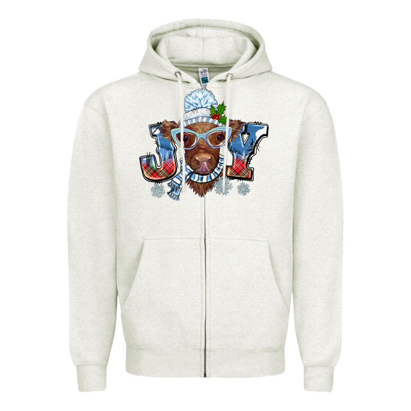 Christmas Snow Cow Joy Zipper Hoodie by BarkalooDesign | Teevron