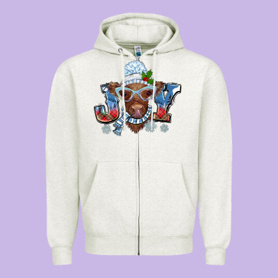 Christmas Snow Cow Joy Zipper Hoodie Designed By Barkaloodesign