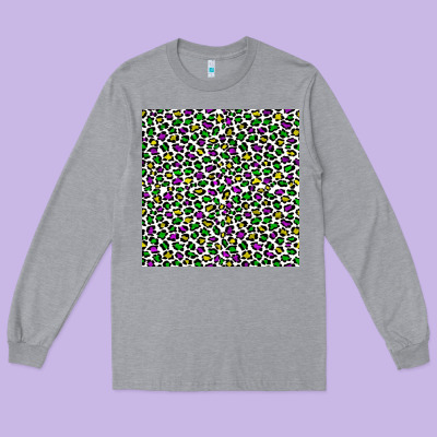Mardi Gras Leopard  Seamless Pattern Long Sleeve Tee Designed By Fadigitalartstudio