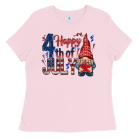 Bubblegum Pink Happy 4th Of July with gnome Ladies Tee - HowdyJamesFarm