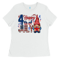 White Happy 4th Of July with gnome Ladies Tee - HowdyJamesFarm