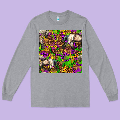 Mardi Gras Leopard Horse Seamless Pattern Long Sleeve Tee Designed By Fadigitalartstudio