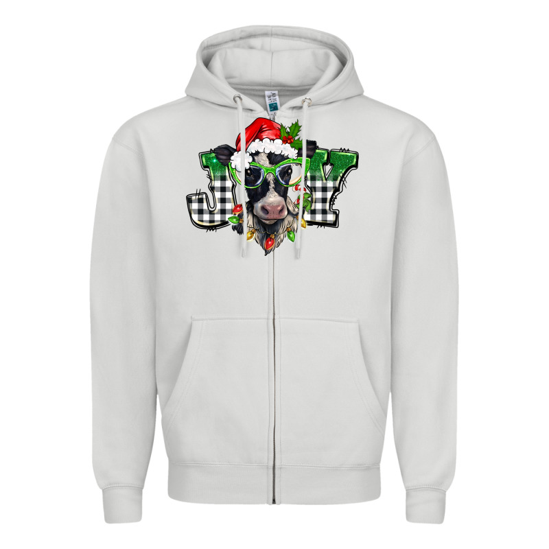 Christmas Joy Black And White Cow Zipper Hoodie by BarkalooDesign | Teevron