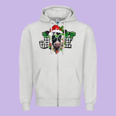 Christmas Joy Black And White Cow Zipper Hoodie Designed By Barkaloodesign