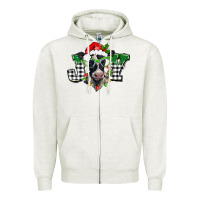Oatmeal Heather Christmas joy black and white cow Zipper Hoodie - BarkalooDesign