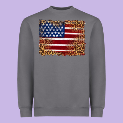 American Flag And Leopard Heavyweight Sweatshirt Designed By Artiststas