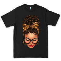Black Light skin afro messy bun leopard bow Premium Tee - texasbilliewilder