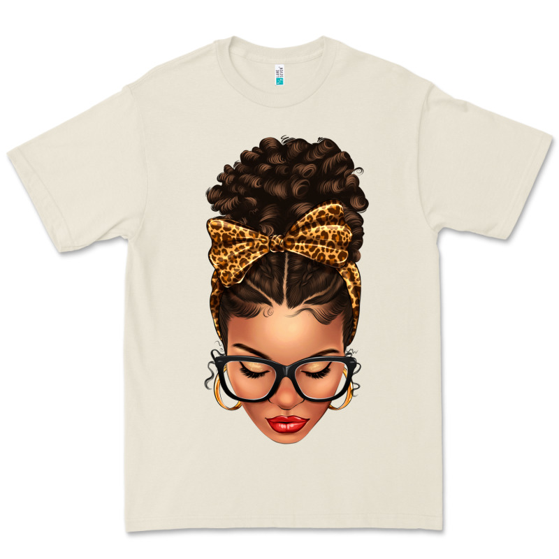 Light Skin Afro Messy Bun Leopard Bow Premium Tee by texasbilliewilder | Teevron