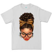 Dove Grey Light skin afro messy bun leopard bow Premium Tee - texasbilliewilder