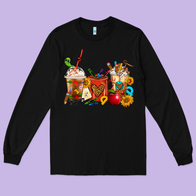 Teacher Coffee Cups Long Sleeve Tee Designed By Fadigitalartstudio