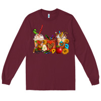 Burgundy Teacher Coffee Cups Long Sleeve Tee - FaDigitalArtStudio
