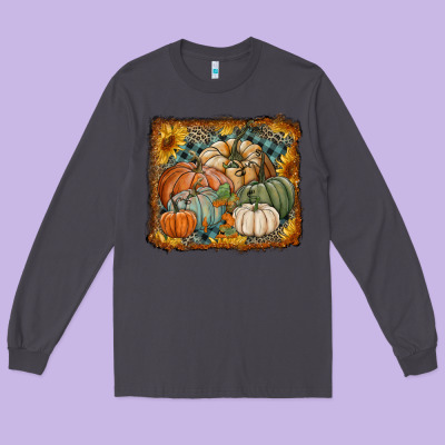Pumpkins With Sunflowers Long Sleeve Tee Designed By Ranaportraitstore