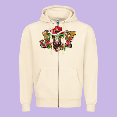 Christmas Joy Baby Cow Zipper Hoodie Designed By Barkaloodesign