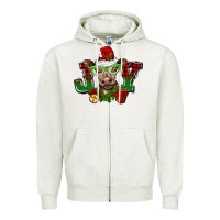 Oatmeal Heather christmas joy cow Zipper Hoodie - BarkalooDesign