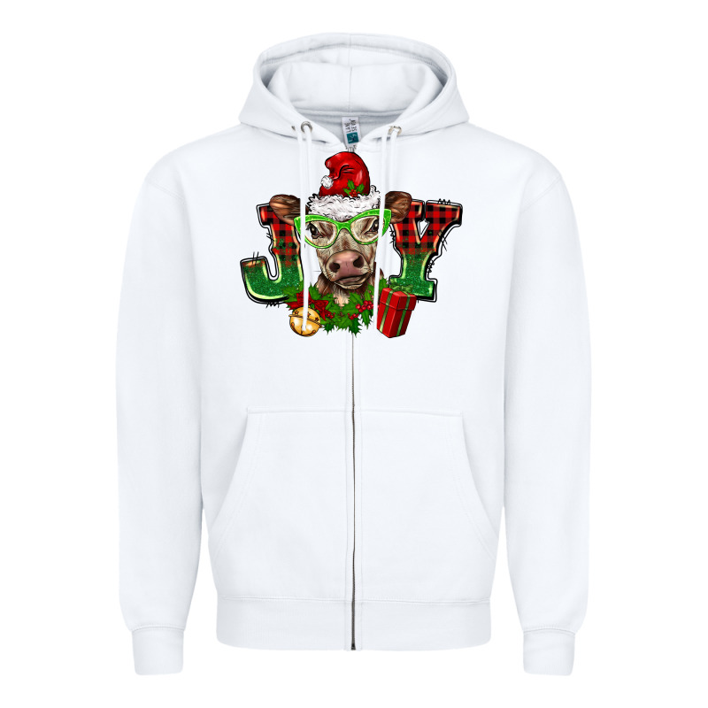 Christmas Joy Cow Zipper Hoodie by BarkalooDesign | Teevron