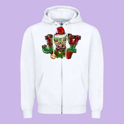 Christmas Joy Cow Zipper Hoodie Designed By Barkaloodesign