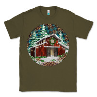 Army Green Barn Christmas Classic Tee - RanaPortraitStore