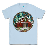 Dusty Blue Barn Christmas Classic Tee - RanaPortraitStore