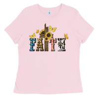 Bubblegum Pink Faith USA sunflower 4th of july Ladies Tee - HowdyJamesFarm