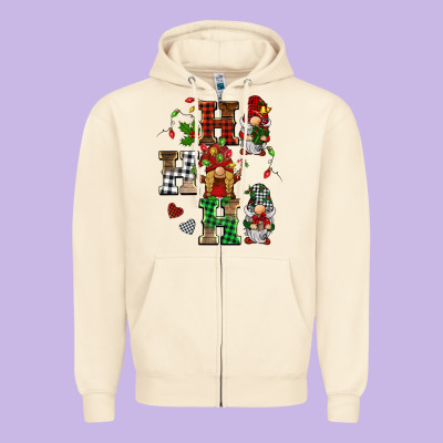 Christmas Ho Ho Ho Gnomes Zipper Hoodie Designed By Barkaloodesign