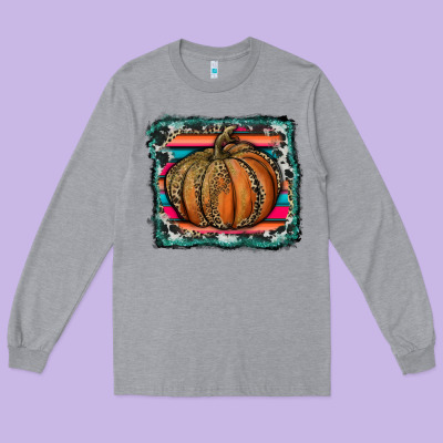 Leopard Pumpkin With Serape Background Long Sleeve Tee Designed By Ranaportraitstore