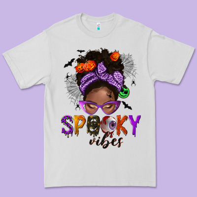 Spooky Vibes Afro Messy Bun Premium Tee Designed By Nancycooperartshop
